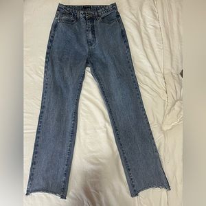 Medium wash denim with distress hem (PrettyLittleThing) size 6 PETITE